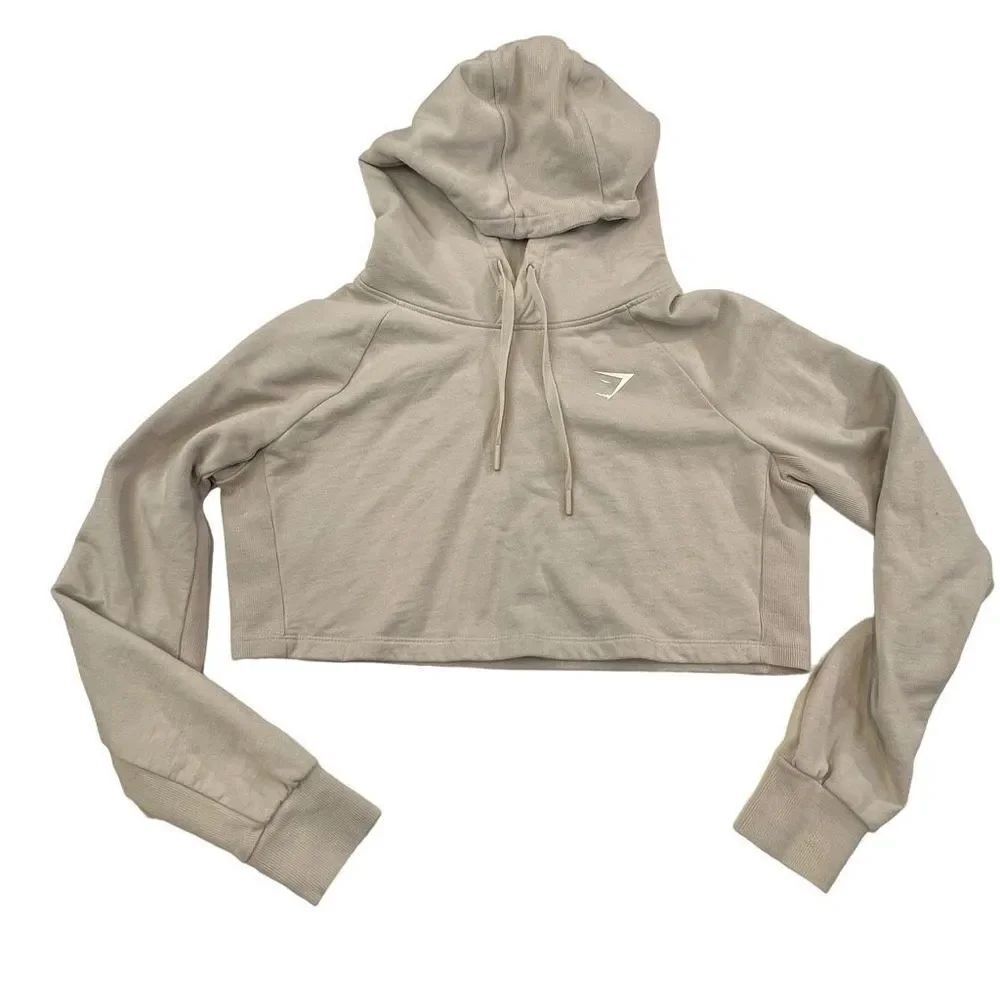 Gymshark Womens Cropped Training Athletic Fleece Hoodie Taupe Neutral Size Small
